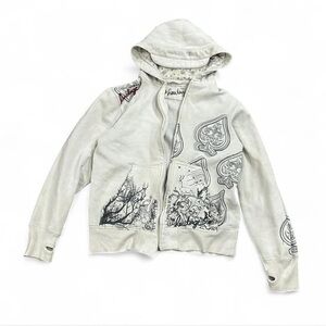 Heritage Light Gray Hooded Zip Sweatshirt with Black Motif